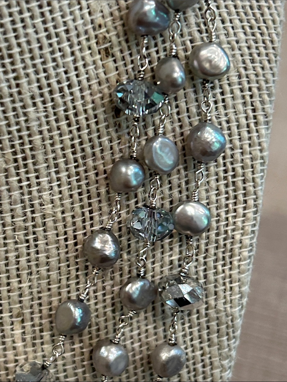 Multi-Strand Silver Gray freshwater Pearls and Crystal Necklace image 3